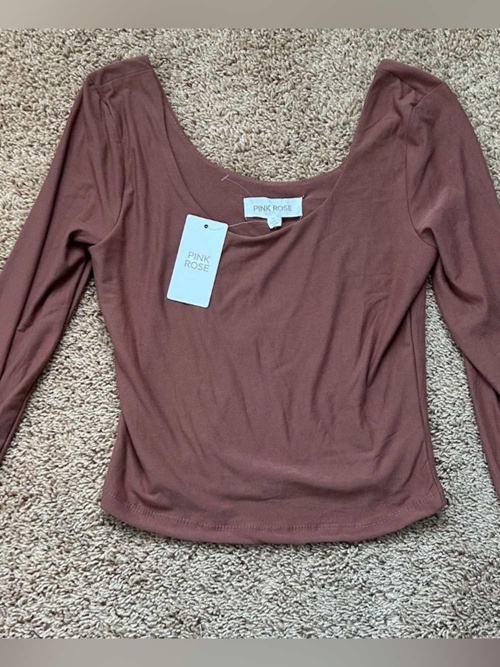 Pink Rose Scoop Neck Long-Sleeve Knit Top Sedona Clay NWT Juniors Medium READ